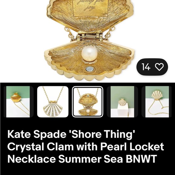 NWT - RARE Kate Spade "Shore Thing" Crystal Clam with Pearl Locket - Picture 6 of 6